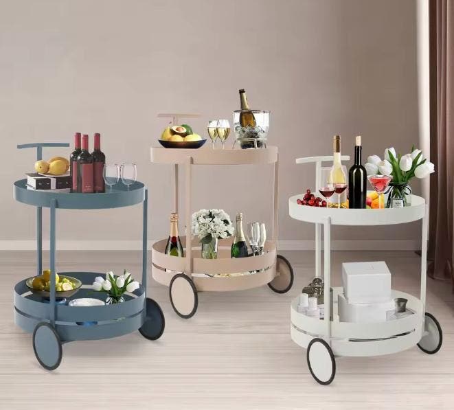 Ronde IJzeren Serveerwagen met Wielen – 2 Niveaus, Huis en Inrichting, Tafels | Eettafels, Nieuw, Verzenden