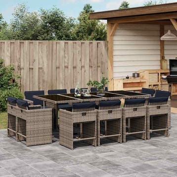 vidaXL 13-delige tuinset met kussens, grijs polyrotan, Verzenden, Nieuw, 2 zitplaatsen, Tuinset