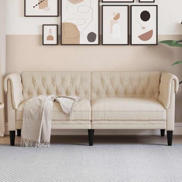 vidaXL Tweezitsbank Chesterfield-stijl linnen, Verzenden, Minder dan 150 cm, Stof, Nieuw