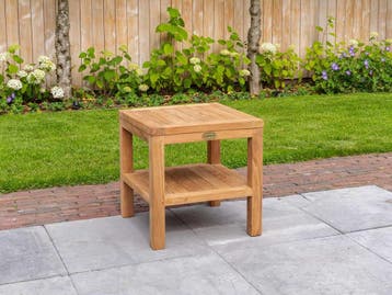 Ideale bijzettafel van massief teakhout | Direct leverbaar!, Tuin en Terras, Tuintafels, Ophalen of Verzenden, Nieuw, Vierkant