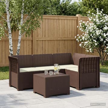 vidaXL 4-Persoons Tuinbank met Kussens Rieten Look PP Bruin, Verzenden, Nieuw