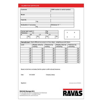 Kalibratiecertificaat - handpalletwagen Ravas, Verzenden
