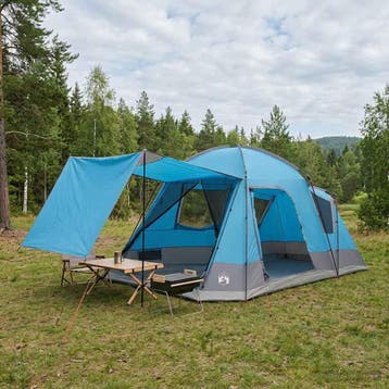 vidaXL Huisje Tent met dak Blauw 8-persoons Polyester en, Verzenden, Nieuw, Tot en met 2