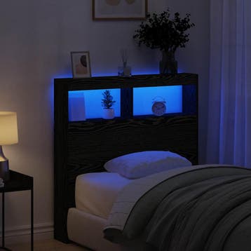 vidaXL Hoofdbordkast met LED 100x17x102 cm zwart, Verzenden, Nieuw, Zwart, Hout