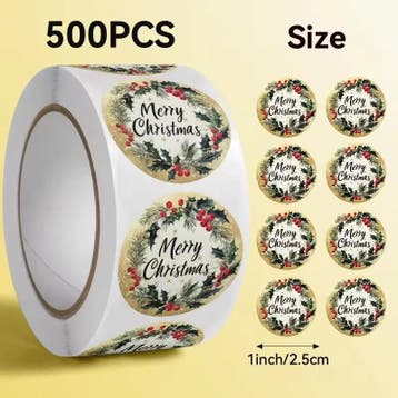 Sluitstickers kerstetiketten merry christmas hulstblad rond, Ophalen of Verzenden, Nieuw