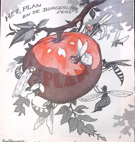 Spotprent over het plan en de burgerlijke pers (lijst optie), Antiek en Kunst, Kunst | Litho's en Zeefdrukken, Verzenden