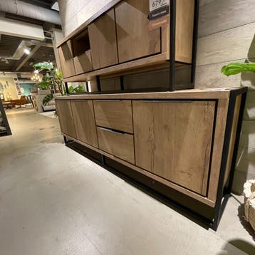 Dressoir Cornedo - in natur decor met zwart metalen frame -, Ophalen of Verzenden, Nieuw, 200 cm of meer, Industrieel