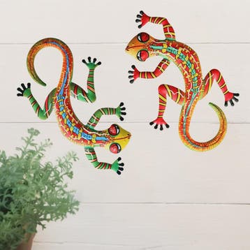 Set van 2 Metalen Muurdecoratie Hagedissen - Levendige Gecko