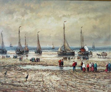 Hendrik Vader (1928-1997) - Schepen aan het strand, Antiek en Kunst