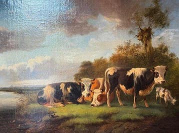 Albert Verhoesen (1806-1881) - Landschap met koeien en een