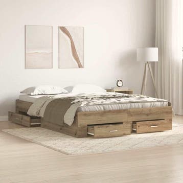 vidaXL Bedframe met lade Artisan Eiken 140 x 200 cm Bewerkt, Bruin, Verzenden, Hout, Nieuw