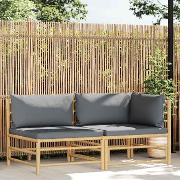 vidaXL 2-delige Loungeset met donkergrijze kussens bamboe, Tuin en Terras, Tuinsets en Loungesets, Verzenden, Nieuw, Hout, Loungeset