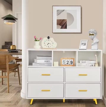 Ladekast Zwart Hout met 4 Lades en Open Vakken Modern Design, Verzenden, Nieuw