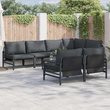 vidaXL Tuinbankenset 7 st Zwart Staal, Verzenden, Nieuw, Rvs, 7 zitplaatsen