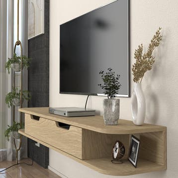 TV meubel Karjali zwevend 150x30x19 cm eikenkleurig [en.casa, Huis en Inrichting, Kasten | Televisiemeubels, Verzenden, Nieuw