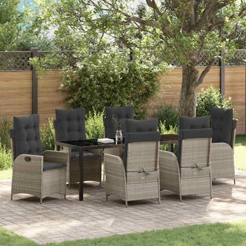 vidaXL Tuin eettafelset 7 st Lichtgrijs poly rattan, Verzenden, Nieuw, 7 zitplaatsen
