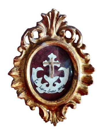 Antiek Reliekhouder - Hout, Glas, Textiel - 1850-1900 -