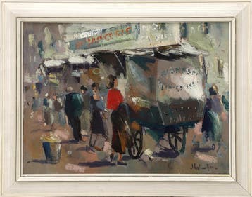 Jan Rijlaarsdam (1911-2007), Straatscène met markttafereel
