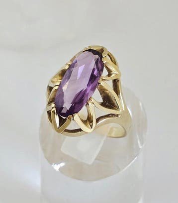 Zonder minimumprijs - Ring - 8 karaat Geel goud - Amethist, Nieuw
