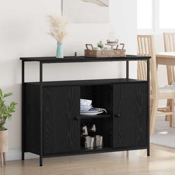 vidaXL Dressoir Zwart Eiken 100 x 35 x 80 cm Bewerkt hout, 100 tot 150 cm, Verzenden, Nieuw, 25 tot 50 cm