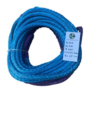 Ocean Blue Shark Line HMPE 50MTR 20MM 38Ton 2 bekleed Oog..., Verzenden, Nieuw
