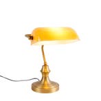 Klassieke notarislamp brons met amber glas - Banker, Huis en Inrichting, Lampen | Tafellampen, Verzenden, Nieuw, Glas, Classic-antique