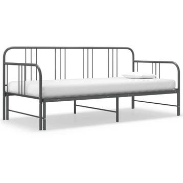 vidaXL Slaapbank uittrekbaar metaal grijs 90x200 cm, 90 cm, Eenpersoons, Verzenden, Nieuw