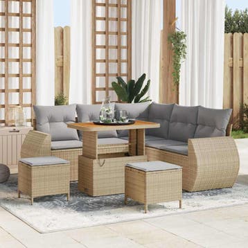 vidaXL Tuin Sofa Set met kussen met opslag 8 pcs beige en, Verzenden, Nieuw, Rotan, 8 zitplaatsen