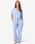 HEMA Damespyjamabroek seersucker strepen blauw, Kleding | Dames, Verzenden, Blauw