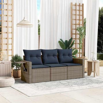 vidaXL 3-delige tuinbankset met kussens, grijs polyrotan, Verzenden, Nieuw