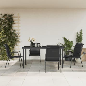 vidaXL 5-delige Tuinset textileen en staal zwart, Tuin en Terras, 4 zitplaatsen, Verzenden, Nieuw, Rvs