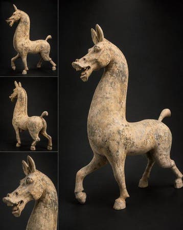 Oud-Chinees, Han-dynastie Terracotta Groot paard en ruiter.