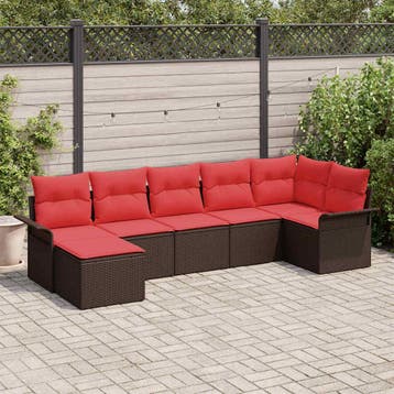 vidaXL Tuin Sofa Set met kussen Bruin poly rattan, Verzenden, Nieuw, Rotan