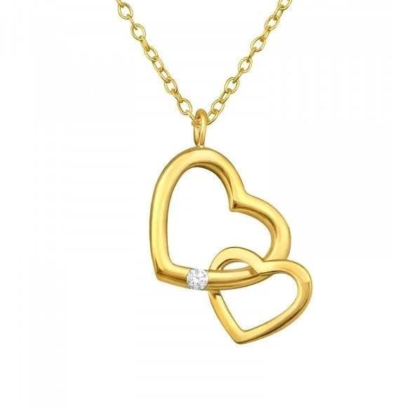 Zilveren ketting verguld met dubbel hart vorm, Sieraden, Tassen en Uiterlijk, Kettingen, Goud, Nieuw, Met edelsteen, Met hanger