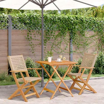 vidaXL 3-delige Bistroset poly rattan en massief hout beige, Verzenden, Nieuw, Hardhout