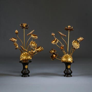 Tempelbloemen Jôka  - Verguld hout, Brons - Japan - Taish