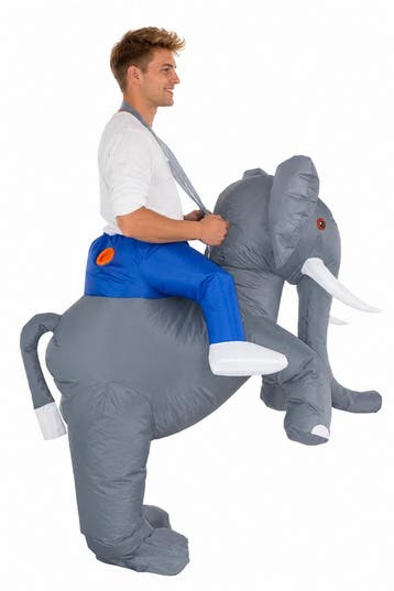 KIMU® Opblaas Kostuum Zittend Op Olifant Opblaasbaar Pak Oli, Kleding | Heren, Carnaval, Nieuw, Overige maten, Ophalen of Verzenden