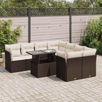 vidaXL 9-delige Loungeset met kussens poly rattan bruin, Verzenden, Nieuw, Loungeset