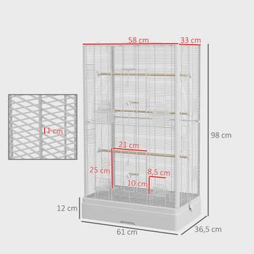 Pawhut Vogelkooi 61x36.5x98 cm met Deuren, Zitstokken en Uit