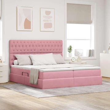 vidaXL Opslag bed met hoofdeinde met opslag Roze 200 x 200, Verzenden, Nieuw, Stof