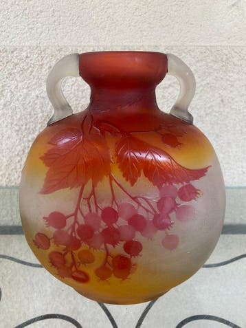 Emile Gallé - Emile Gallé - Vaas - Glas - Vaas kruik decor, Antiek en Kunst