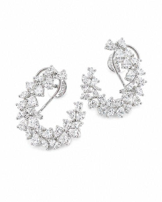 Cocktail oorbellen - 18 karaat Witgoud - 5.17ct. tw. Diamant, Sieraden, Tassen en Uiterlijk, Antieke sieraden