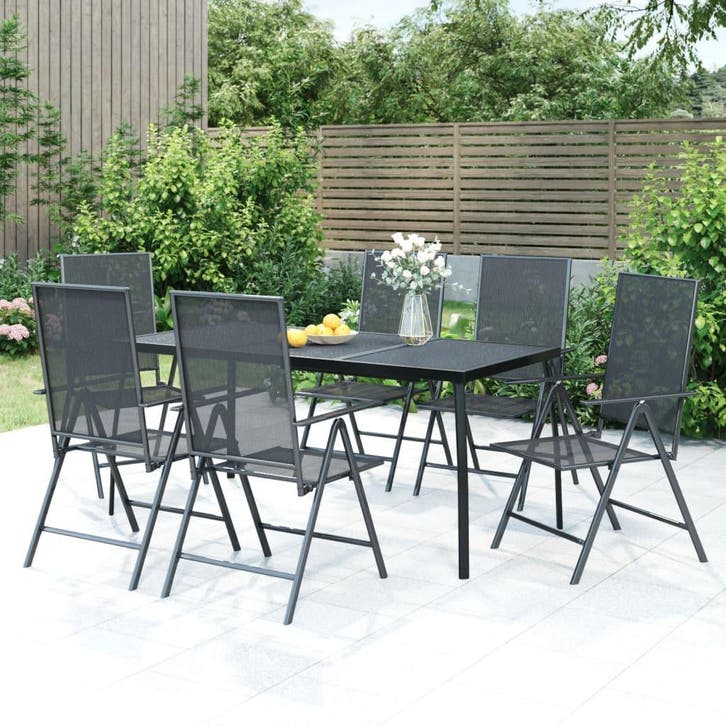 vidaXL 7-delige Tuinset staal antracietkleurig, Tuin en Terras, Tuinsets en Loungesets, Tuinset, Nieuw, 6 zitplaatsen, Rvs, Verzenden
