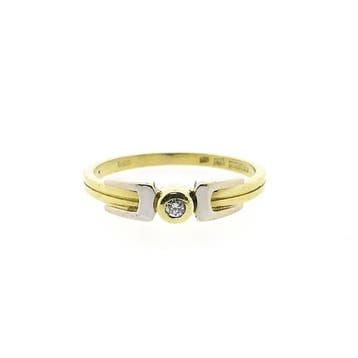 Desiree bicolor gouden solitair ring met diamant 0,03 ct., Gebruikt, Ophalen of Verzenden, Kleiner dan 17, Met edelsteen