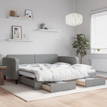 vidaXL Slaapbank onderschuifbed en lades 100x200 cm stof, 100 cm, Eenpersoons, Verzenden, Nieuw