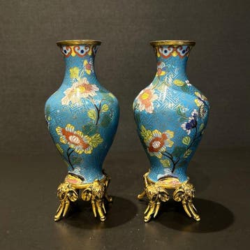 Vaas - cloisonne, Emaille, Brons, Verguld - China - Qing