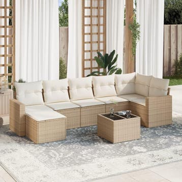vidaXL 8-delige Loungeset met kussens poly rattan beige, Verzenden, Nieuw, Loungeset