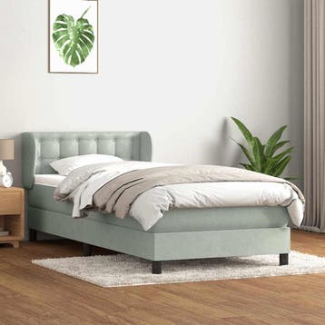 vidaXL Boxspring met matras fluweel lichtgrijs 90x220 cm, Eenpersoons, Verzenden, Nieuw, Stof