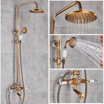 Antiek messing Doucheset met Gouden Regendouche, Nieuw, Koper, Douche