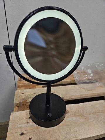 Vrijstaande make-up spiegel 20 cm mat zwart met led, Doe-het-zelf en Verbouw, Ophalen of Verzenden, Nieuw, Bad